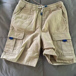 Mini Boden Khaki Cargo Shorts with Blue Accents